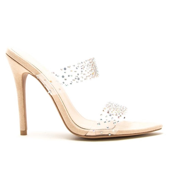 Qupid Clear and Nude Heels with Rhinestones - Picture 2 of 5